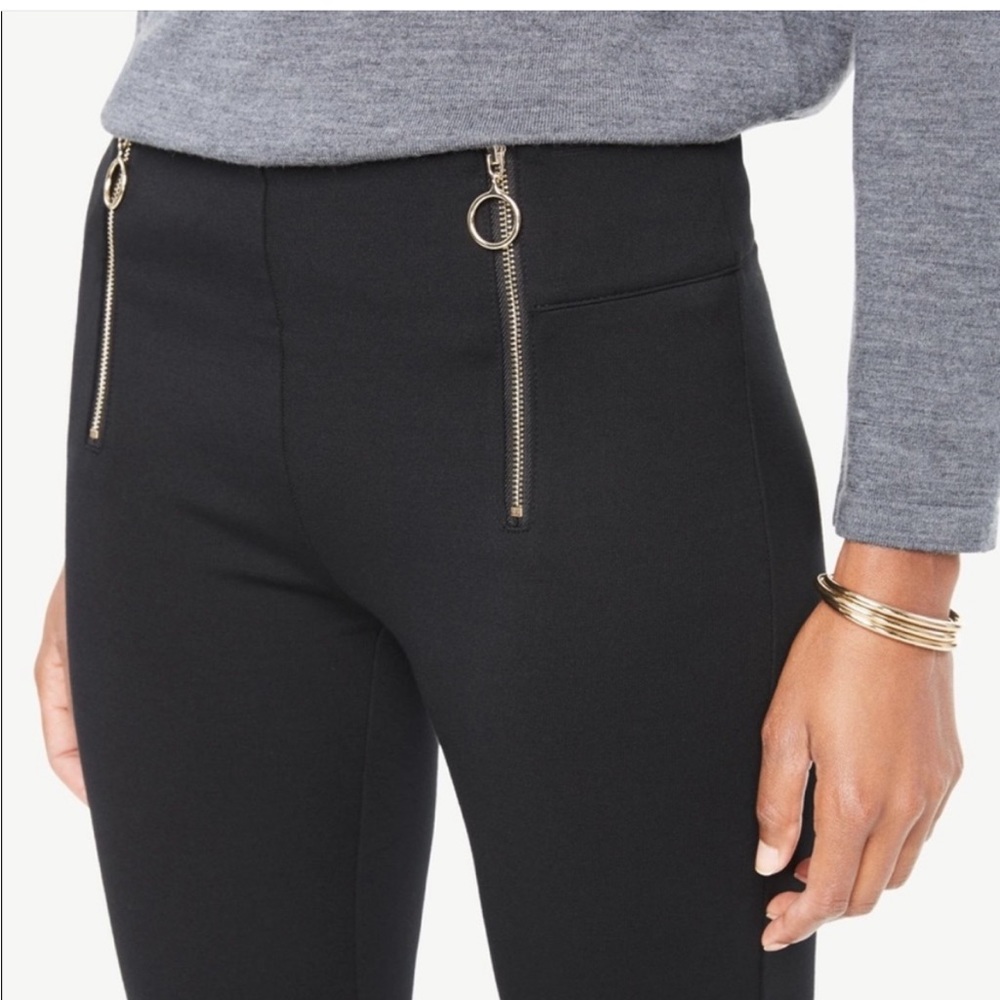 Ann Taylor -stretch black leggings gold o-ring zippers - Picture 1 of 12